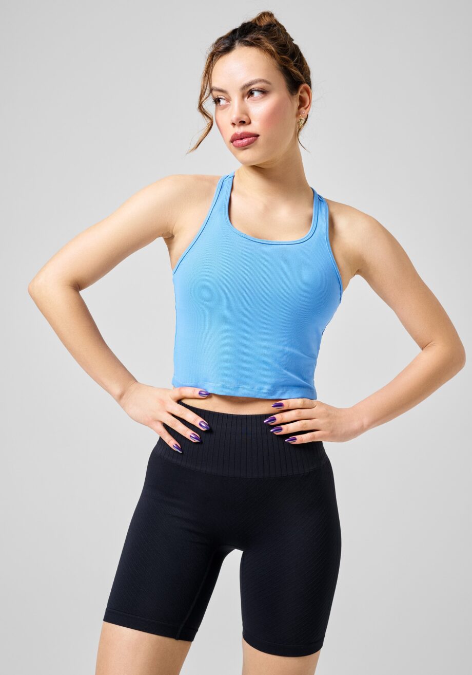 Casall Crop Rib Racerback - Crete Blue