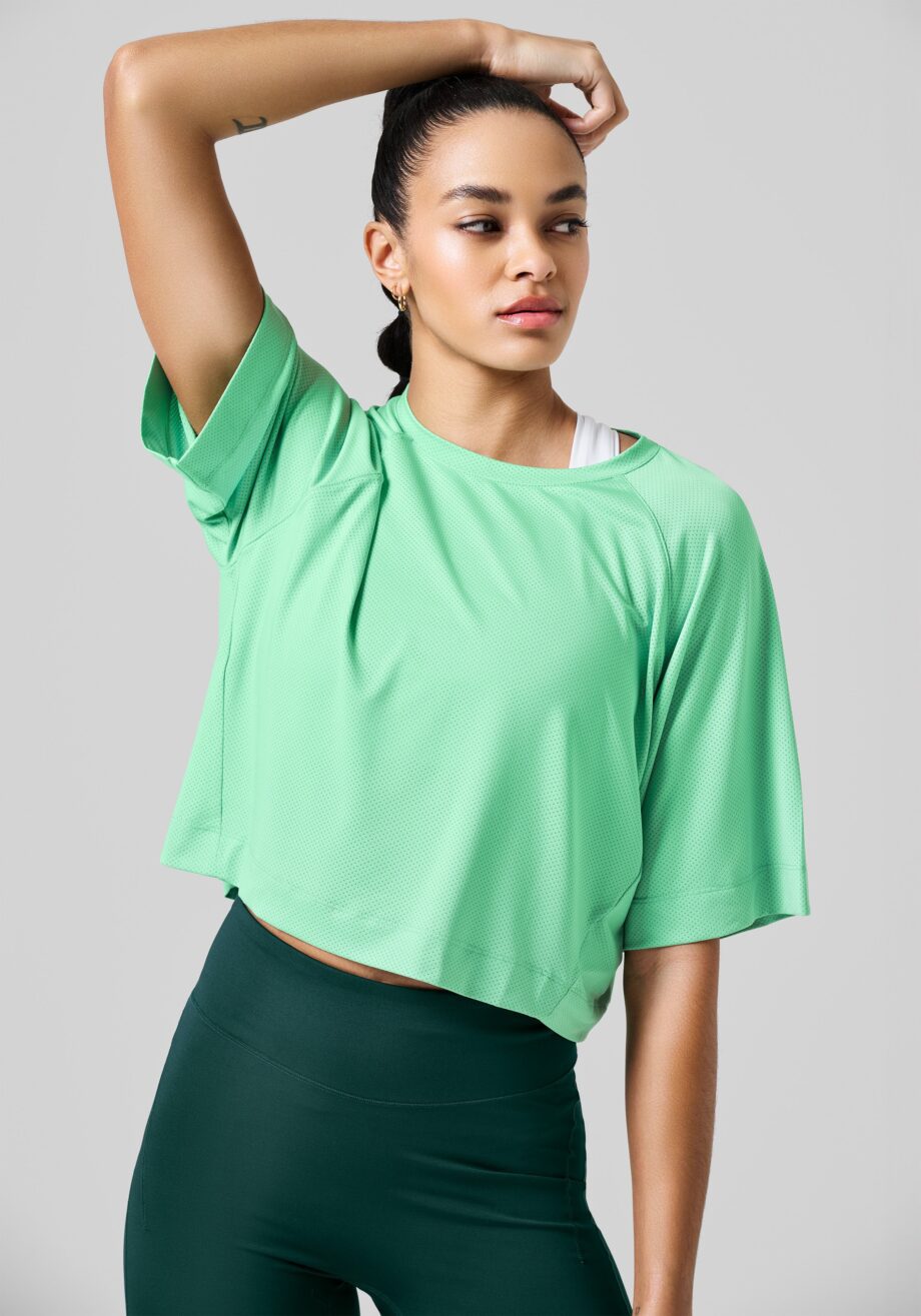 Casall Laser Mesh Crop Tee - Apple Crush