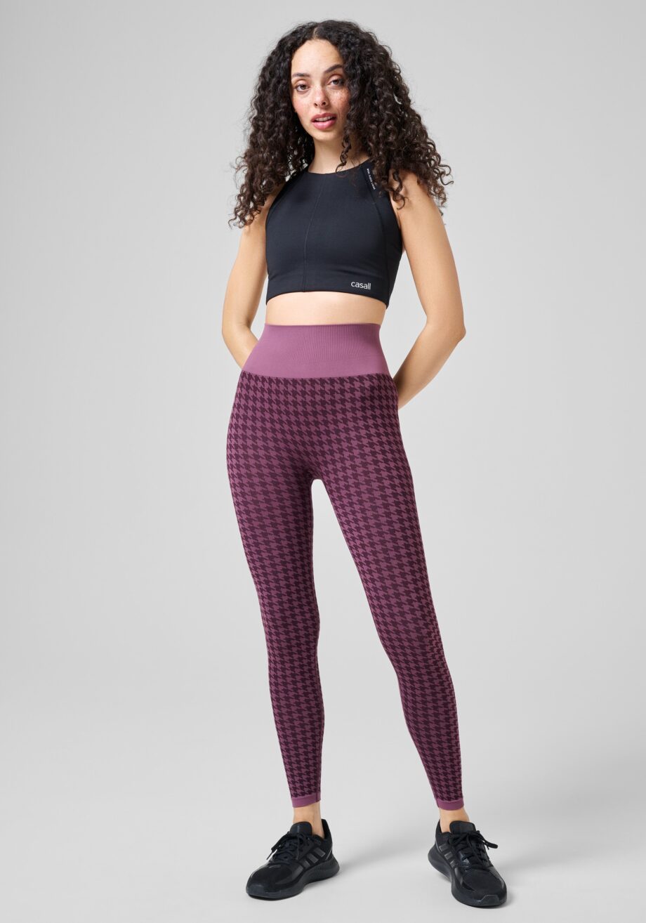 Casall Houndstooth Base Layer High Waist Tights - Plum Houndstooth