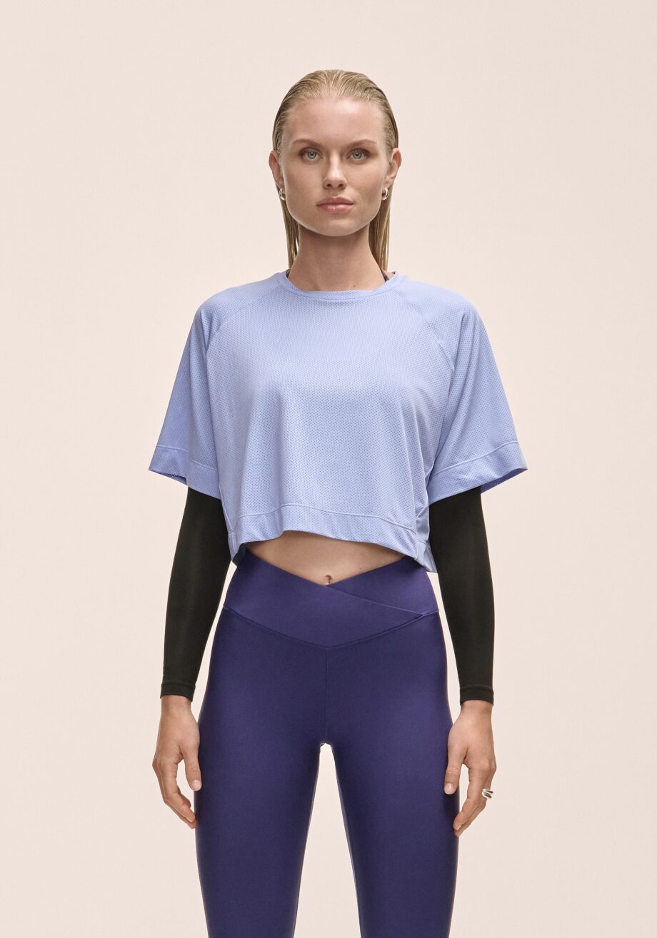 Casall Laser Mesh Crop Tee - Blueberry Mist